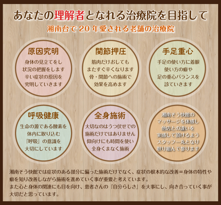 あなたの理解者となれる治療院を目指いして　湘南台で20年愛される老舗の治療院